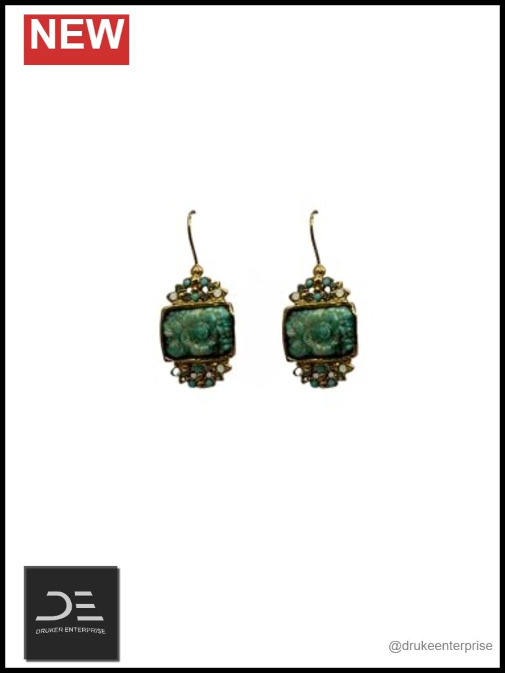 Hand-Carved Bakelite Rose Earrings with Swarovski Crystals 14K Gold Oven Finish